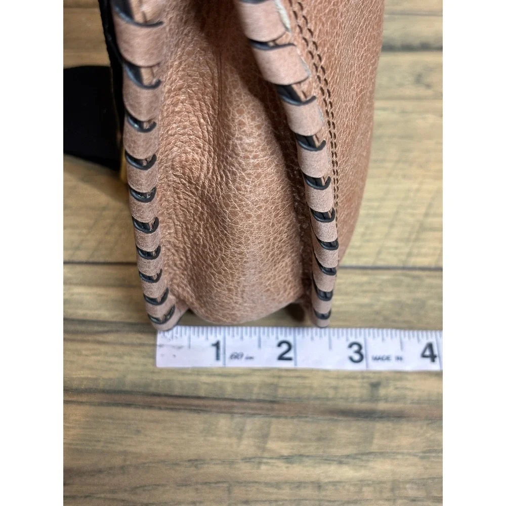 Aimee Kestenberg Tan Leather Whipstitch Crossbody Bag Gold Turn Lock Messenger